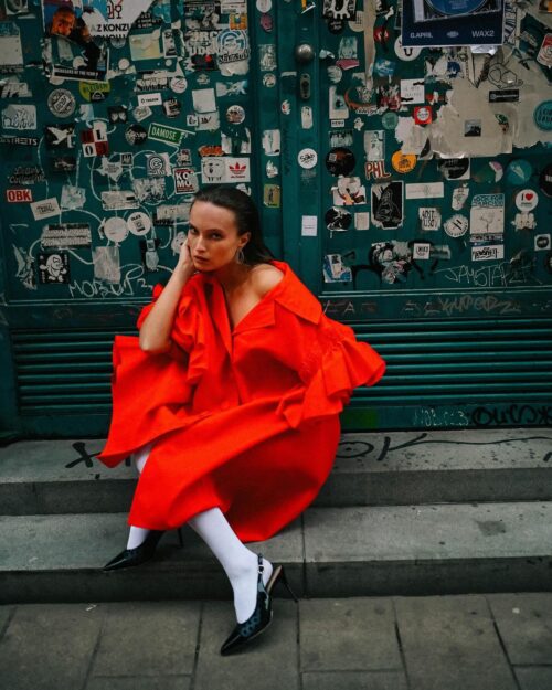 girl in red dress